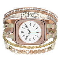 Leather Beaded Rhinestone Boho Apple Watch Strap