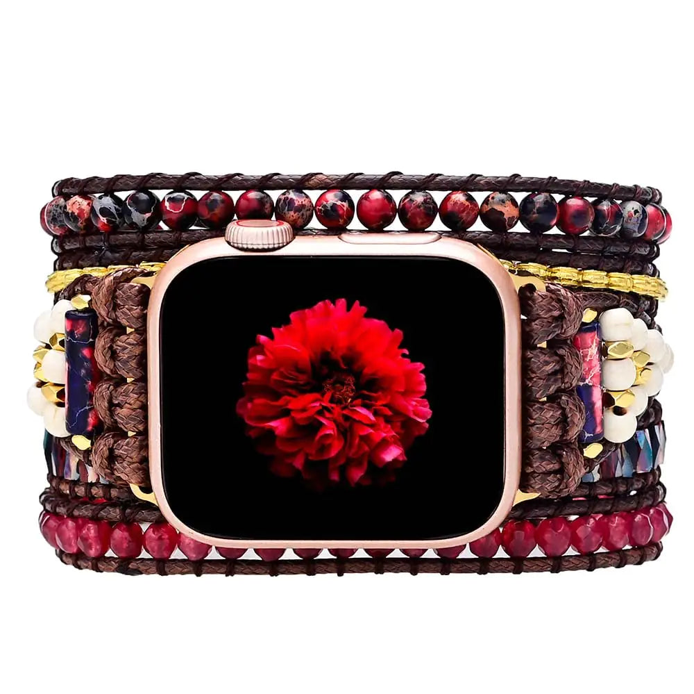 Red Jasper Boho Beaded Apple Watch Strap