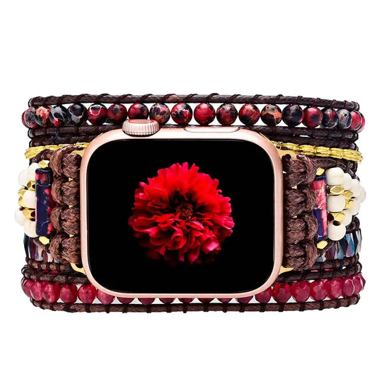 Red Jasper Boho Beaded Apple Watch Strap