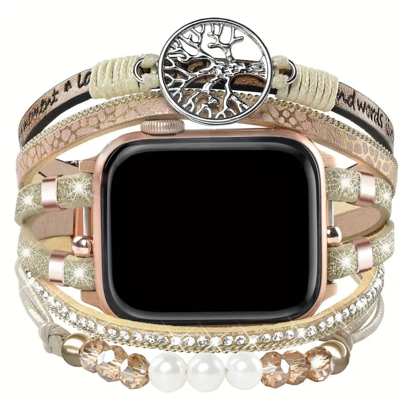 Glitter Leather Tree of Life Boho Apple Watch Strap