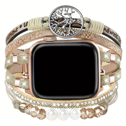 Glitter Leather Tree of Life Boho Apple Watch Strap